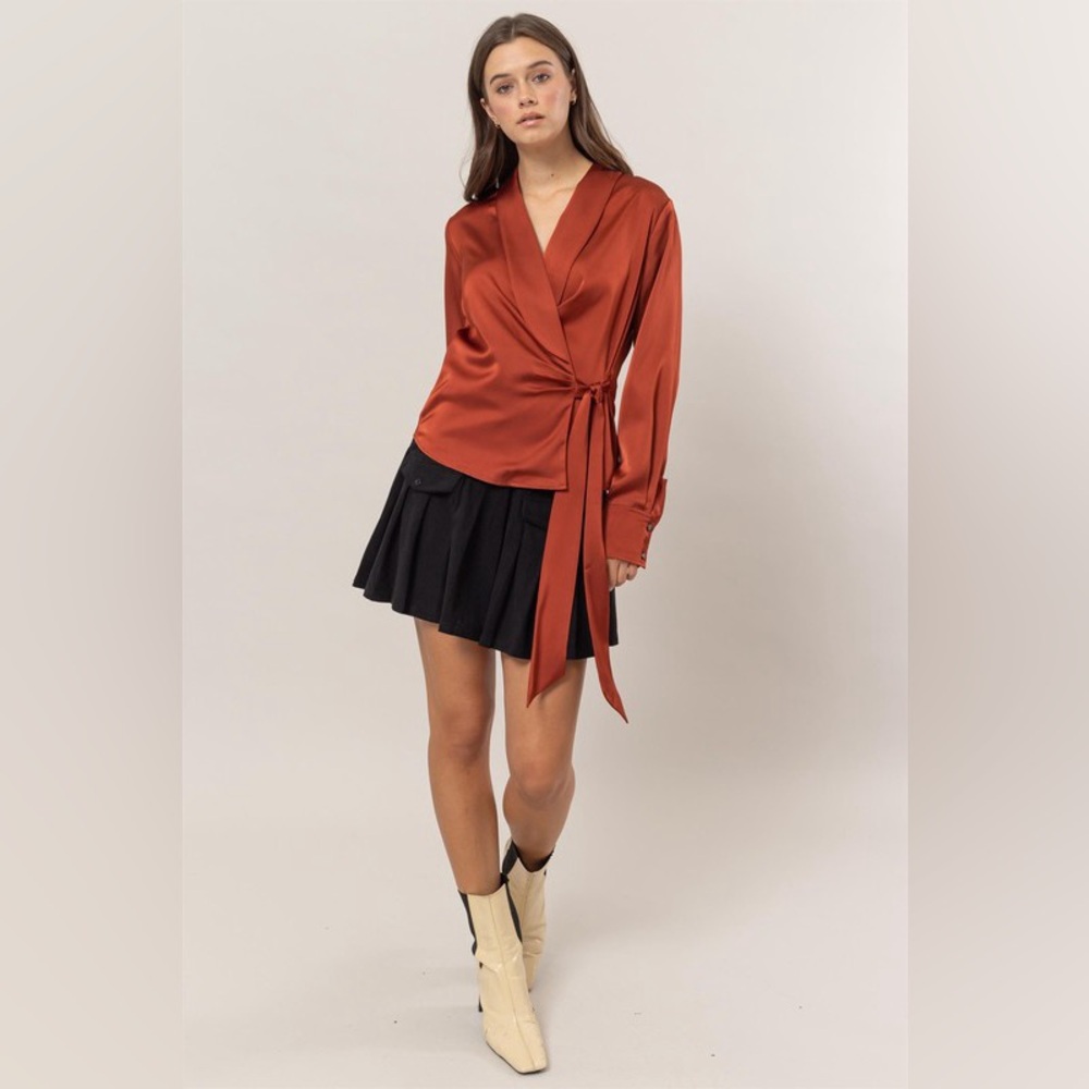 Keri Satin Wrap Blouse - Picture 3 of 5